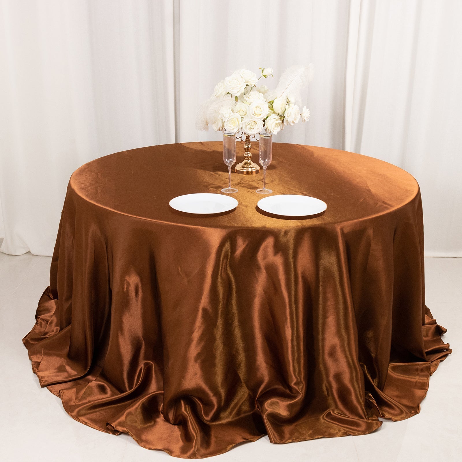 Satin 132" Round Tablecloth Cinnamon Brown - Stylish Seamless Table Cover