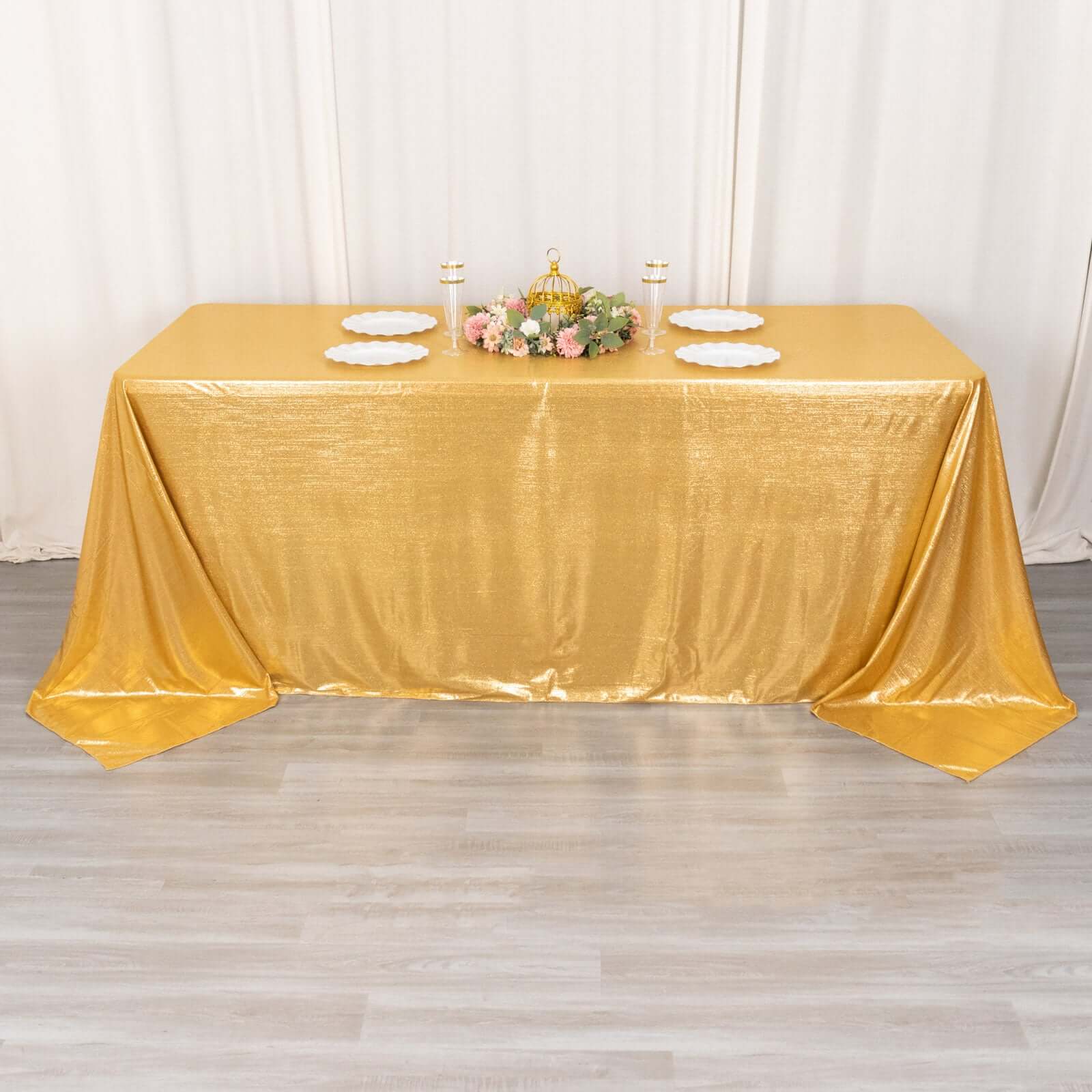 Sequin Dots Polyester 90"x132" Rectangle Tablecloth Shimmering Gold - Seamless, Glittering & Wrinkle Free Table Cover for Stylish Event Decor