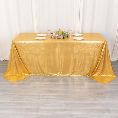 Sequin Dots Polyester 90"x132" Rectangle Tablecloth Shimmering Gold - Seamless, Glittering & Wrinkle Free Table Cover for Stylish Event Decor