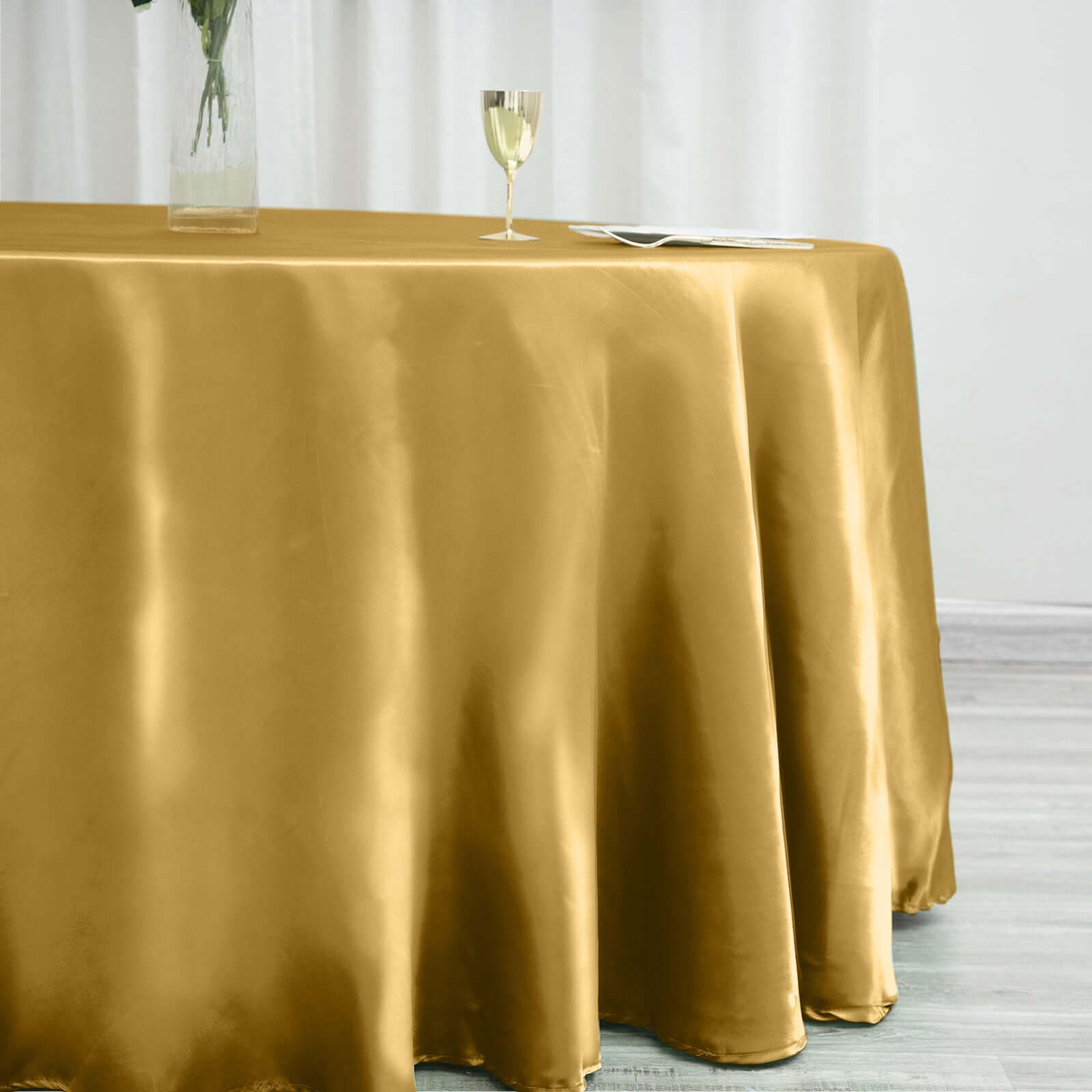 Satin 120" Round Tablecloth Gold - Stylish Seamless Table Cover for Weddings & Events