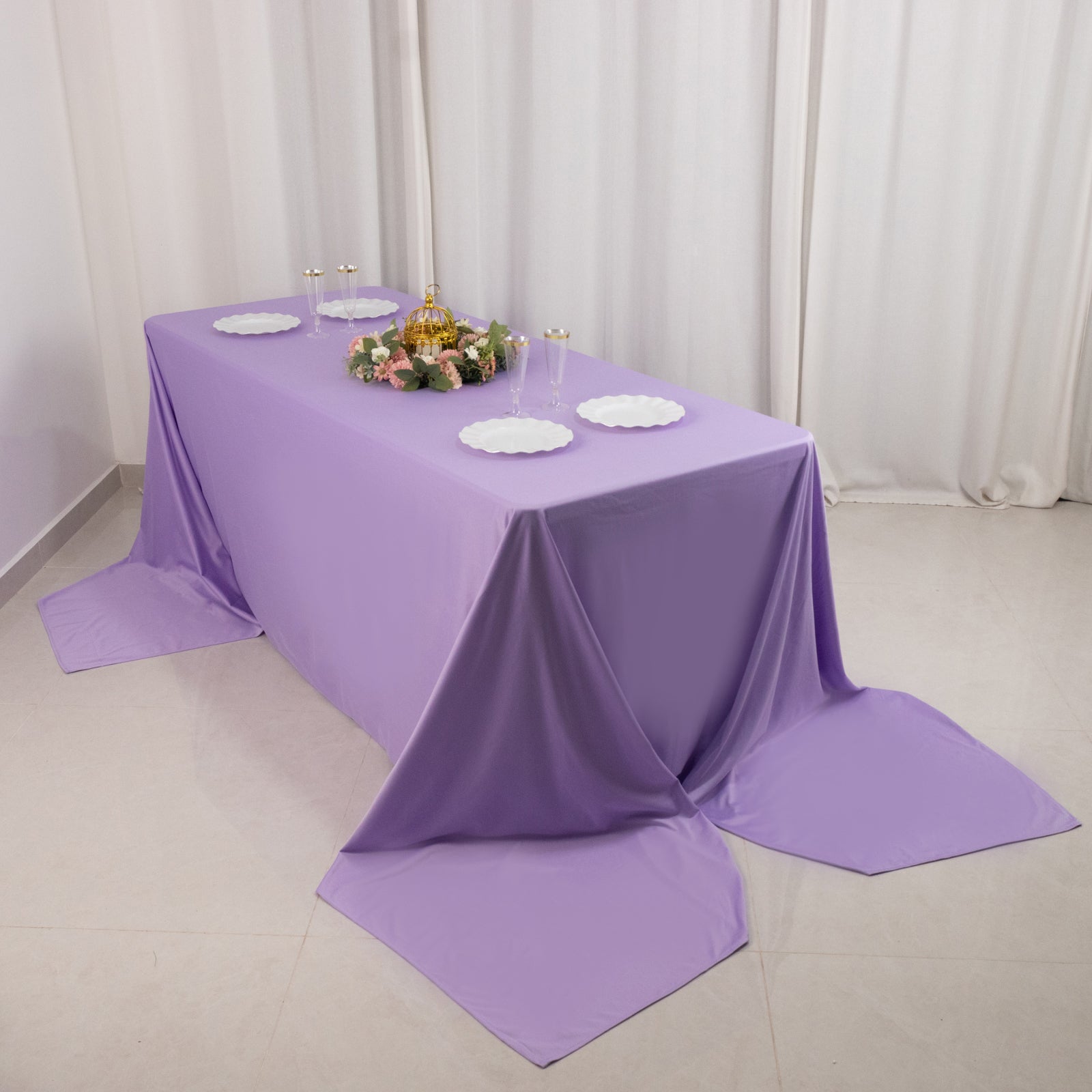 Scuba Rectangular 90"x156" Tablecloth Lavender Lilac - Wrinkle Free, Stain Resistant & Seamless Table Cover