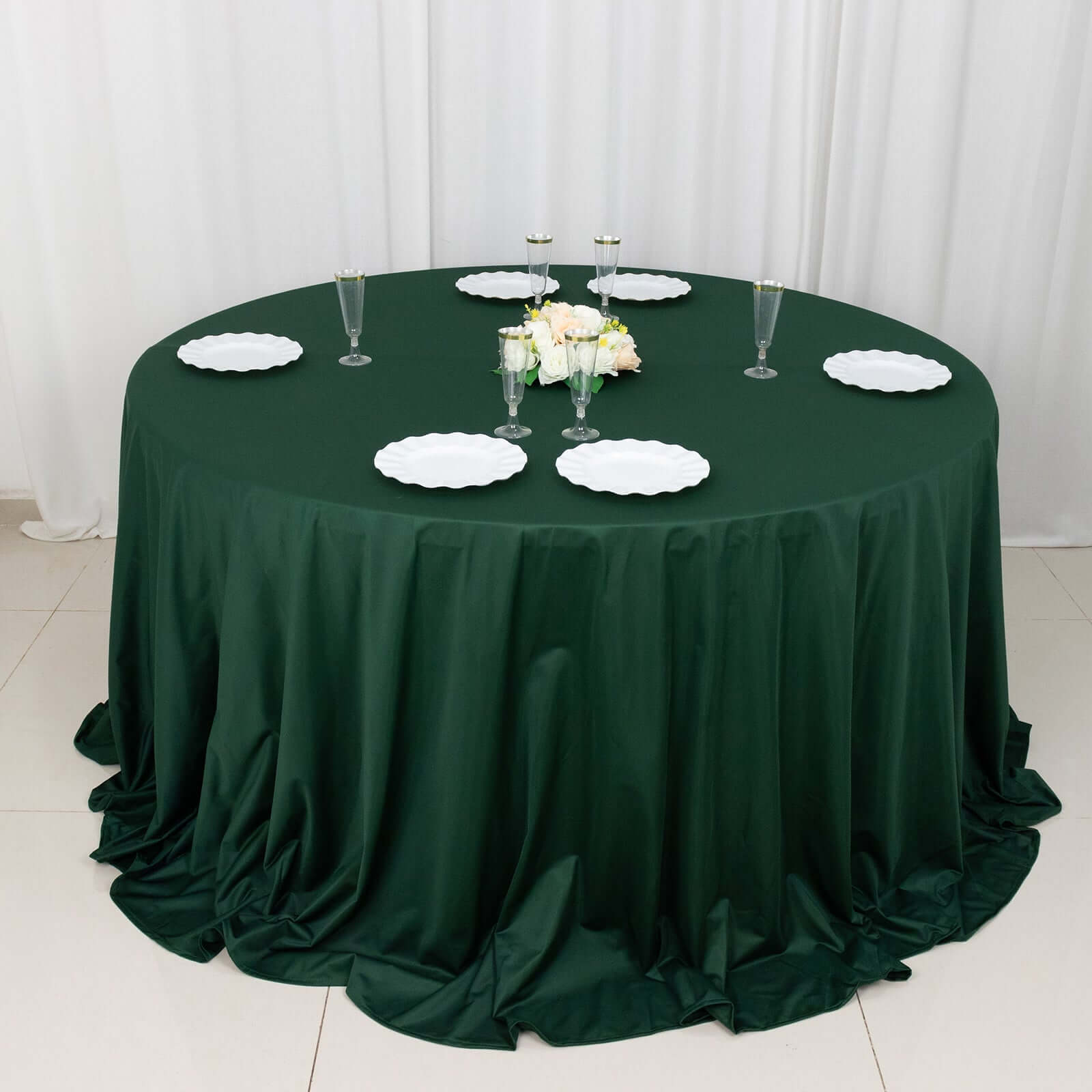 Scuba Round 132" Tablecloth Hunter Emerald Green - Wrinkle Free & Stain Resistant Seamless Table Cover