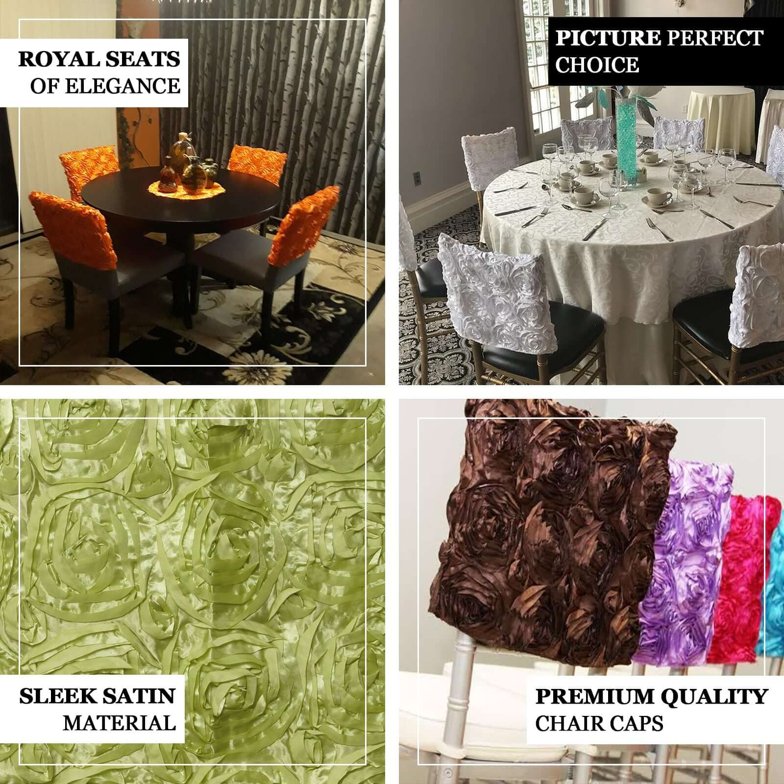 Satin 16" Chair Caps with Rosette Design for Chiavari Chairs Silver - Exquisite Chair Back Cover for Weddings & Parties