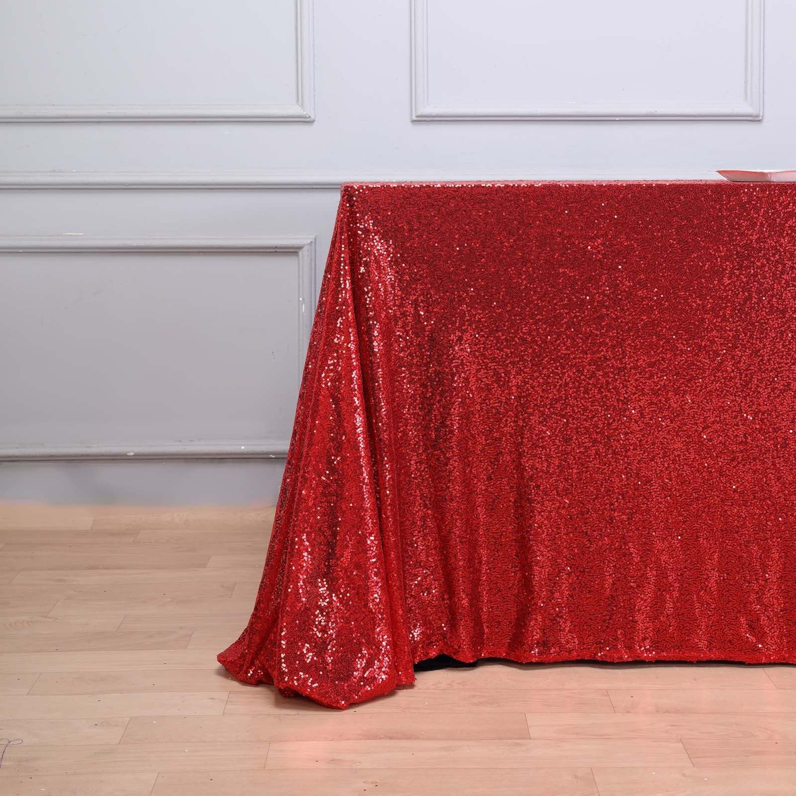Sequin 90"x156" Rectangle Tablecloth Red - Seamless Twinkling Table Cover