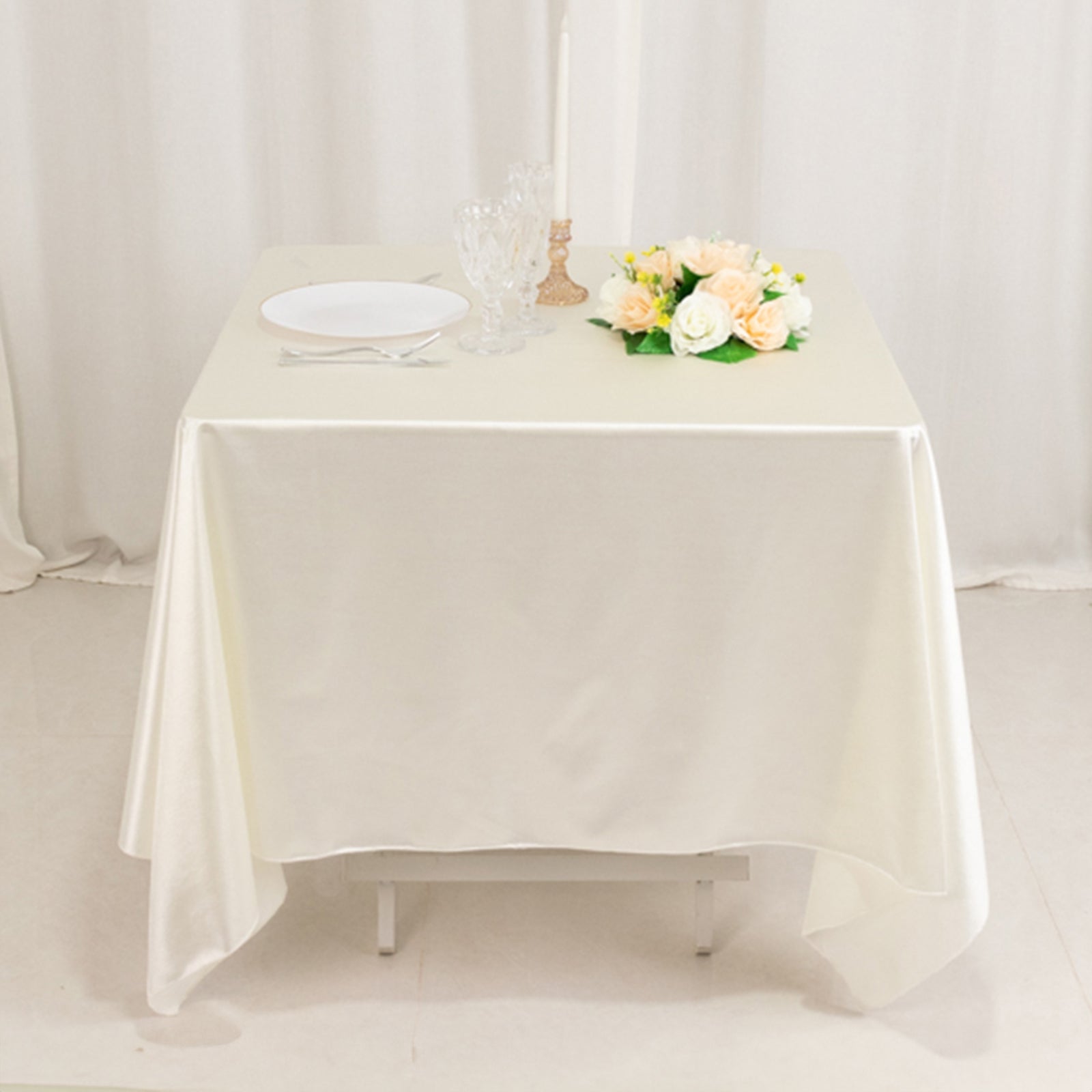 Scuba Square 70"x70" Tablecloth Shimmer Pearl White - Wrinkle Free & Stain Resistant Table Cover for Weddings and Parties