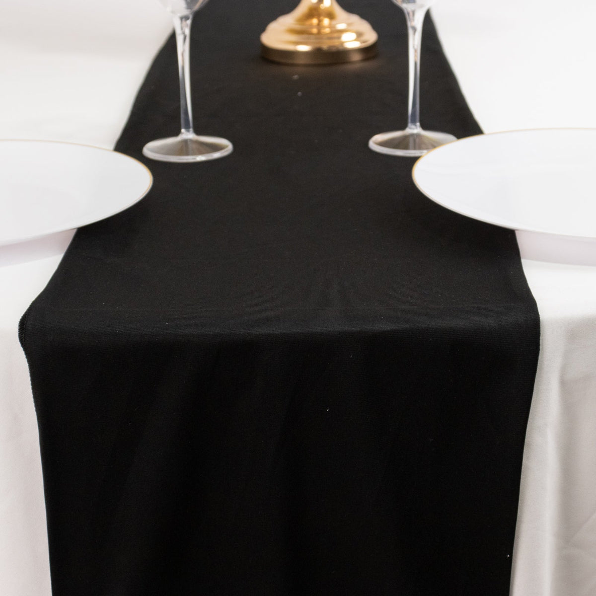 Scuba Polyester 12"x108" Table Runner Black - Wrinkle-Free Table Linen for Events & Weddings