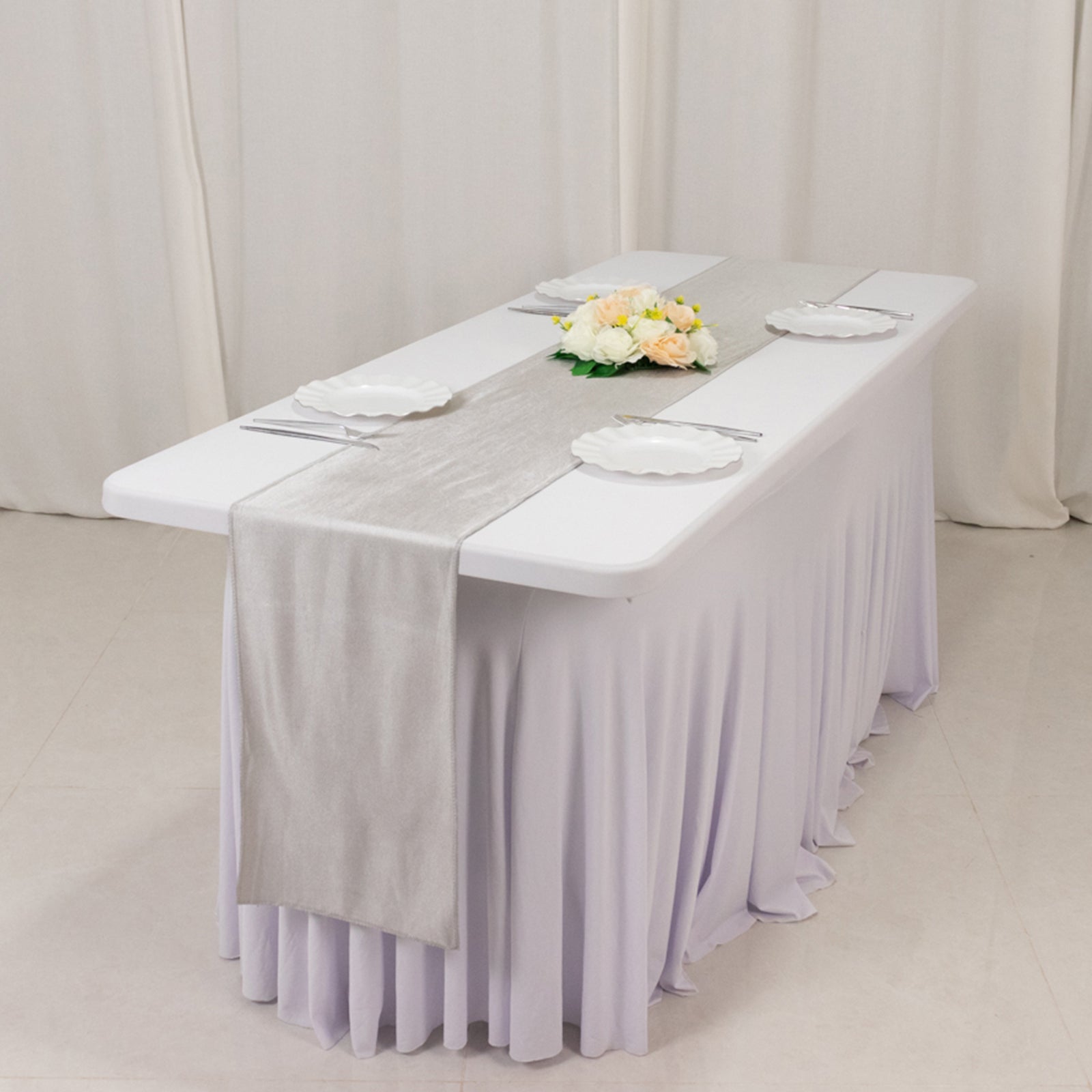Scuba Polyester 12"x108" Table Runner Shimmer Silver - Wrinkle-Free Table Linen