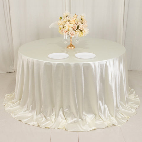 Scuba Round 132" Tablecloth Shimmering Pearl White - Wrinkle Free, Stain Resistant & Seamless Table Cover