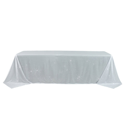 Scuba Rectangular Tablecloth 90"×156" White with Rhinestone Accents – Seamless, Wrinkle-Free, Stain-Resistant Event Linen