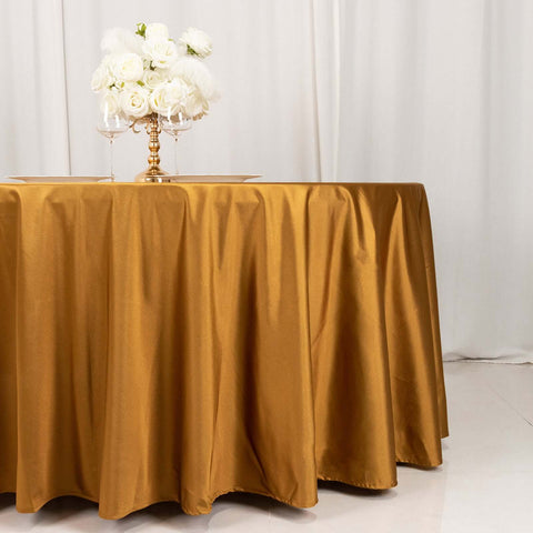 Scuba Round 120" Tablecloth Shimmering Gold - Wrinkle Free, Stain Resistant & Seamless Table Cover for Weddings and Parties