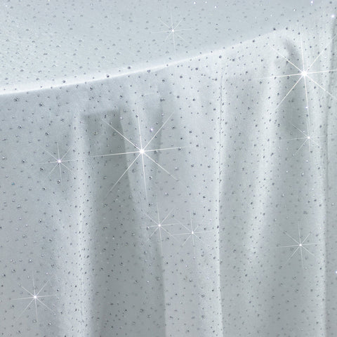 Scuba Round Tablecloth 120″ White with Rhinestone Accents – Seamless, Wrinkle-Free, Stain-Resistant Event Linen