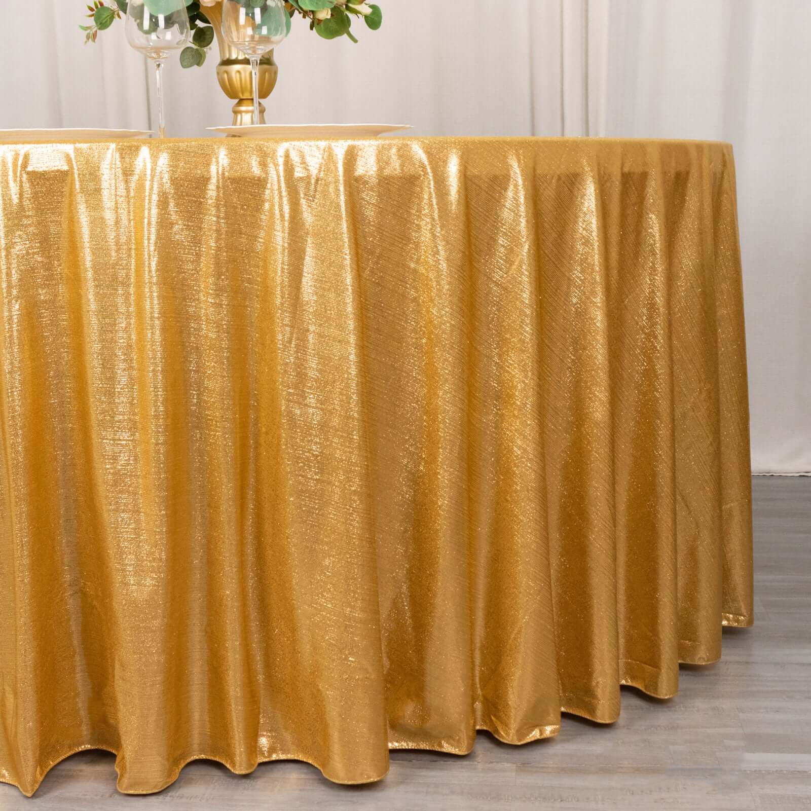 Sequin Dots Polyester Round 120" Tablecloth Shimmering Gold - Wrinkle Free & Sparkling Table Cover for Stylish Event Decor
