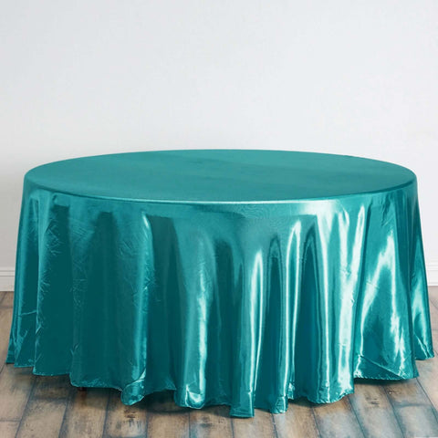 Satin 120" Round Tablecloth Turquoise - Stylish Seamless Table Cover