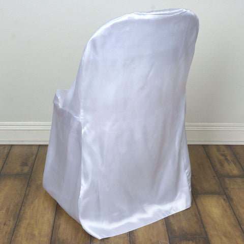Satin Chair Covers for Folding Chairs White with Glossy Sheen - Stylish Reusable Covers for Formal Gatherings