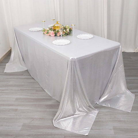 Sequin Dots Polyester 90"x132" Rectangle Tablecloth Shimmering Silver - Seamless, Glittering & Wrinkle Free Table Cover