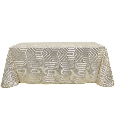 Sequin 90"x132" Rectangle Tablecloth Champagne - Seamless Diamond Design Table Cover