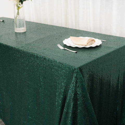 Sequin 90"x132" Rectangle Tablecloth Hunter Emerald Green - Seamless Sparkly Table Cover