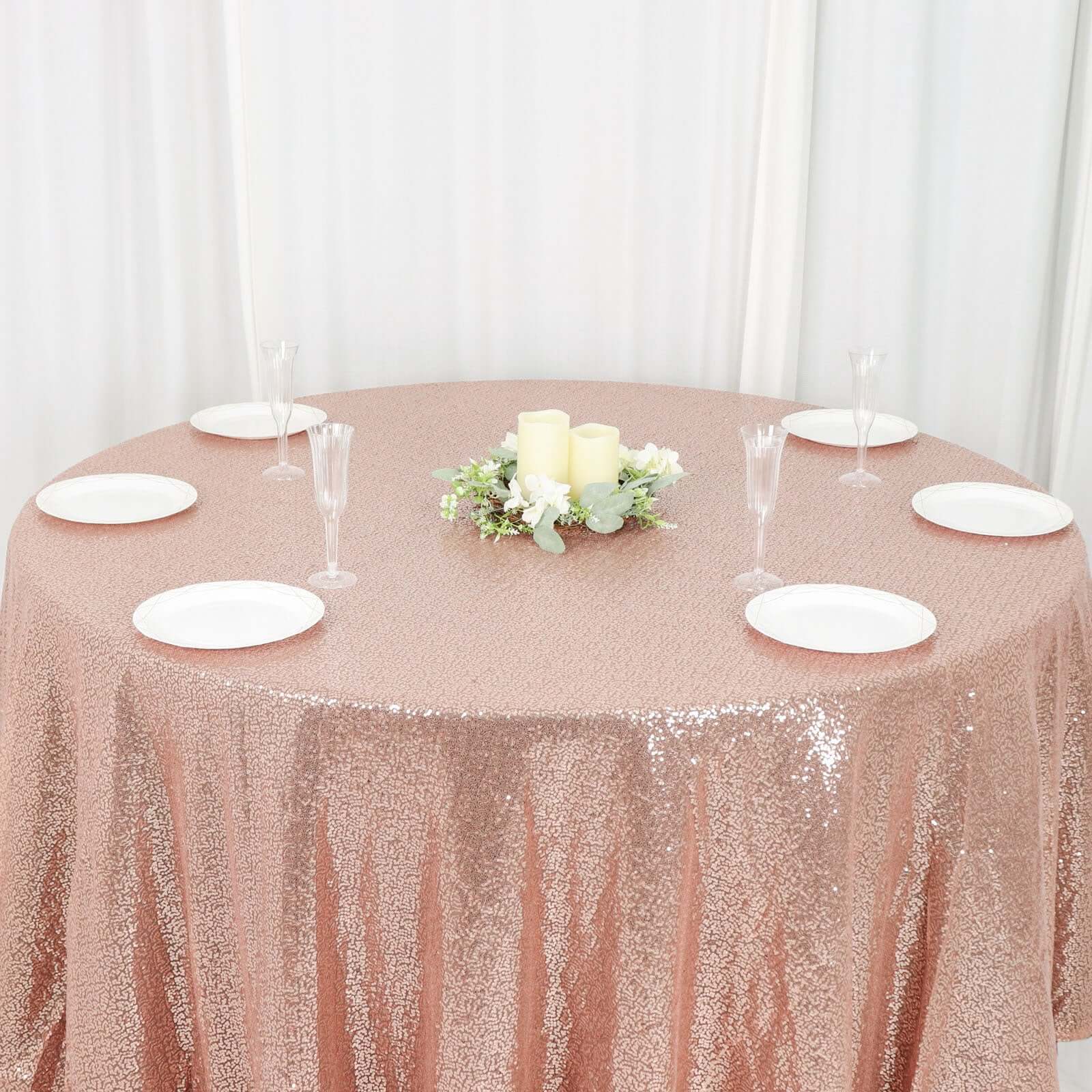Sequin 120" Round Tablecloth Rose Gold - Seamless Glittering Table Cover
