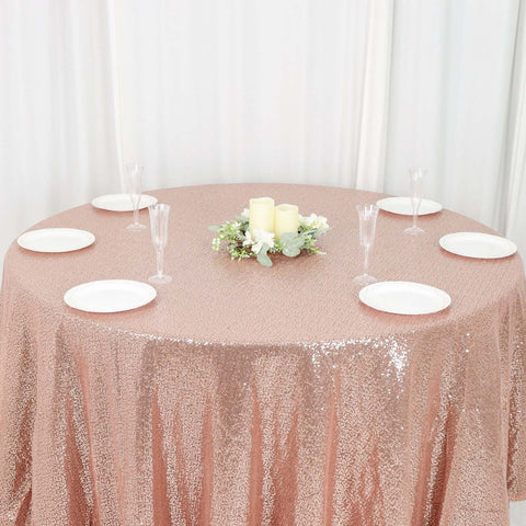 Sequin 120" Round Tablecloth Rose Gold - Seamless Glittering Table Cover