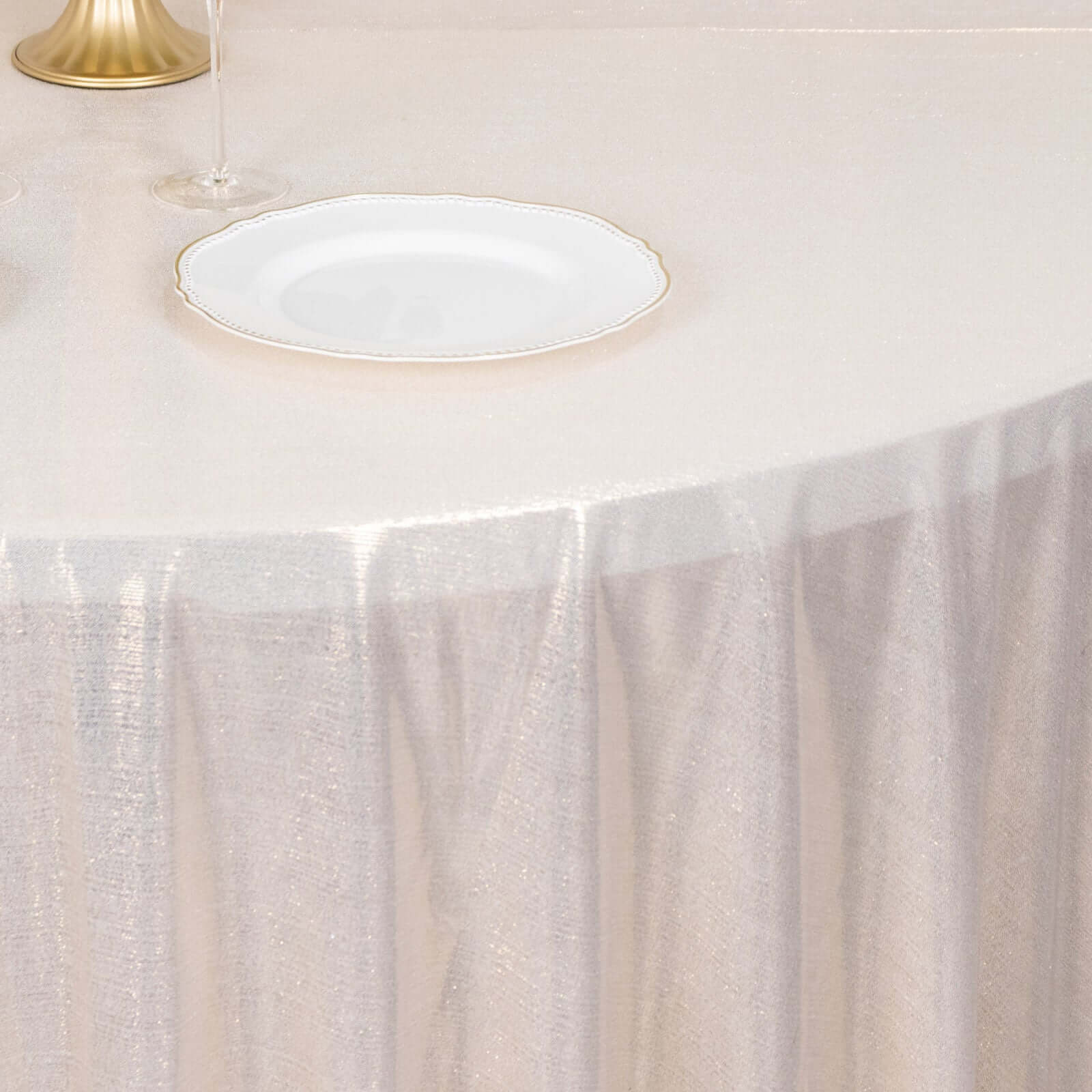 Sequin Dots Polyester Round 120" Tablecloth Shimmering Beige - Wrinkle Free & Sparkling Table Cover