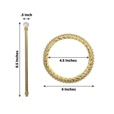 Set of 2 6" Gold Acrylic Braided Barrette Style Curtain Tie Backs With Crystal Diamond Studded Edge, Round Backdrop Drapery Brooch Holdbacks