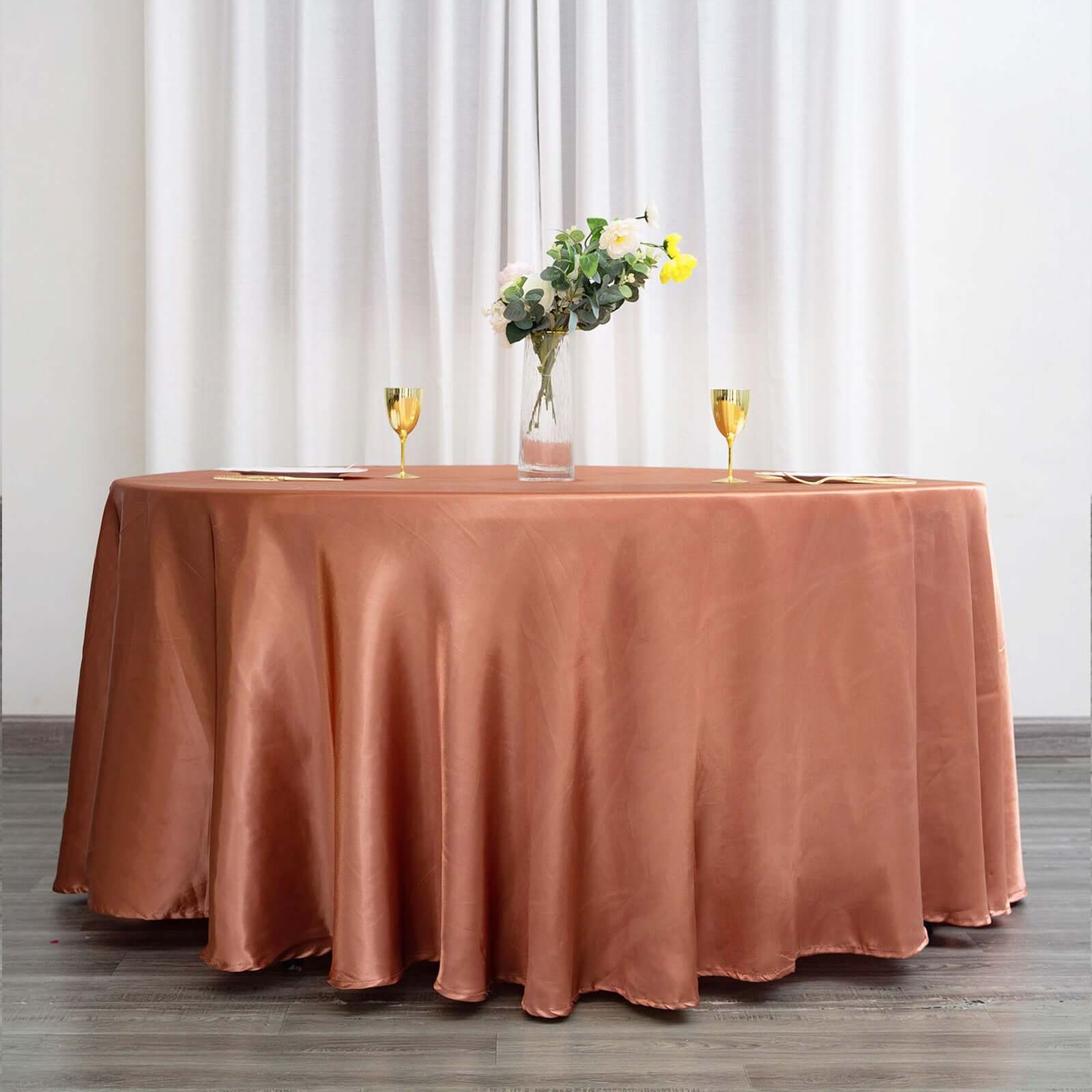 Satin 120" Round Tablecloth Terracotta (Rust) - Stylish Seamless Table Cover