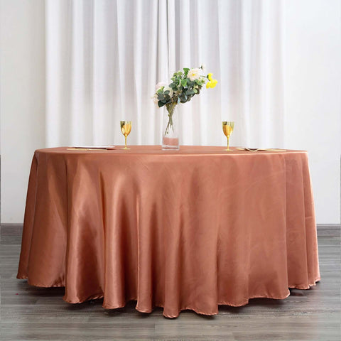 Satin 120" Round Tablecloth Terracotta (Rust) - Stylish Seamless Table Cover