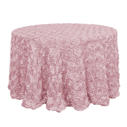Satin 120" Round Tablecloth Blush - Grandiose 3D Rosette with Seamless Finish Table Cover