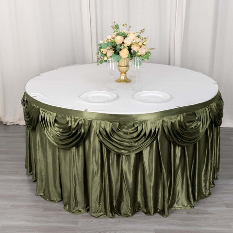 Satin 14ft Table Skirt Dusty Sage Green - Pleated Double Drape Table Cover
