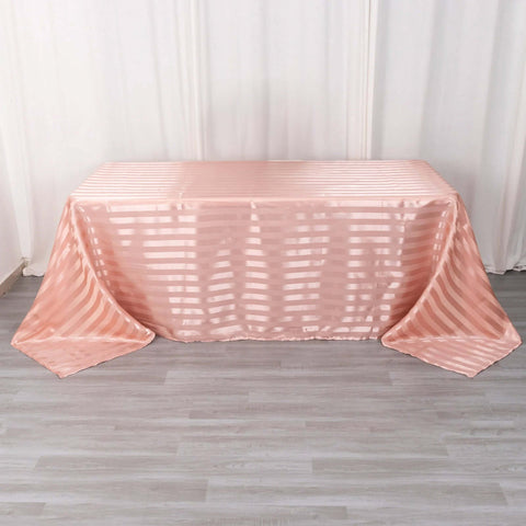 Satin Striped 90"x132" Rectangular Tablecloth Dusty Rose - Seamless Silky Smooth Table Cover