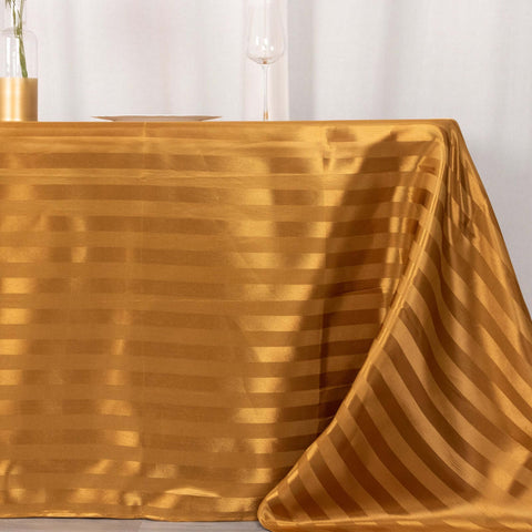 Satin Striped 90"x132" Rectangular Tablecloth Gold - Seamless Silky Smooth Table Cover