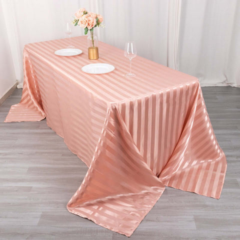 Satin Striped 90"x132" Rectangular Tablecloth Dusty Rose - Seamless Silky Smooth Table Cover