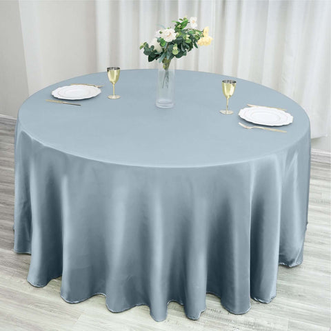 Satin 120" Round Tablecloth Dusty Blue - Stylish Seamless Table Cover