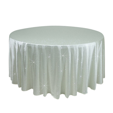 Scuba Round Tablecloth 120″ Pearl White with Rhinestone Accents – Seamless, Wrinkle-Free, Stain-Resistant Event Linen