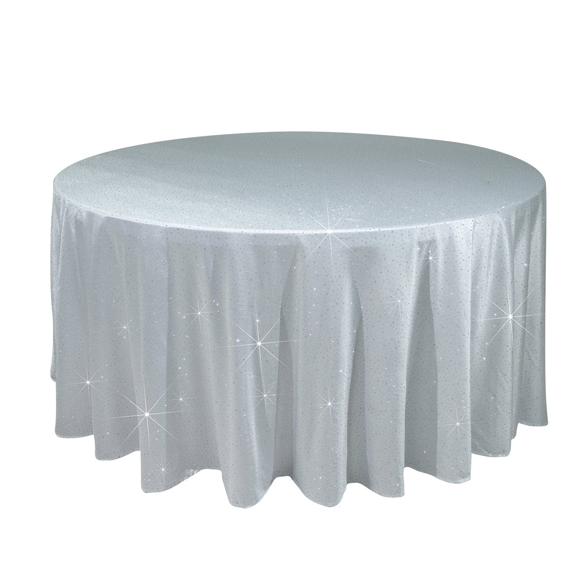 Scuba Round Tablecloth 120″ White with Rhinestone Accents – Seamless, Wrinkle-Free, Stain-Resistant Event Linen