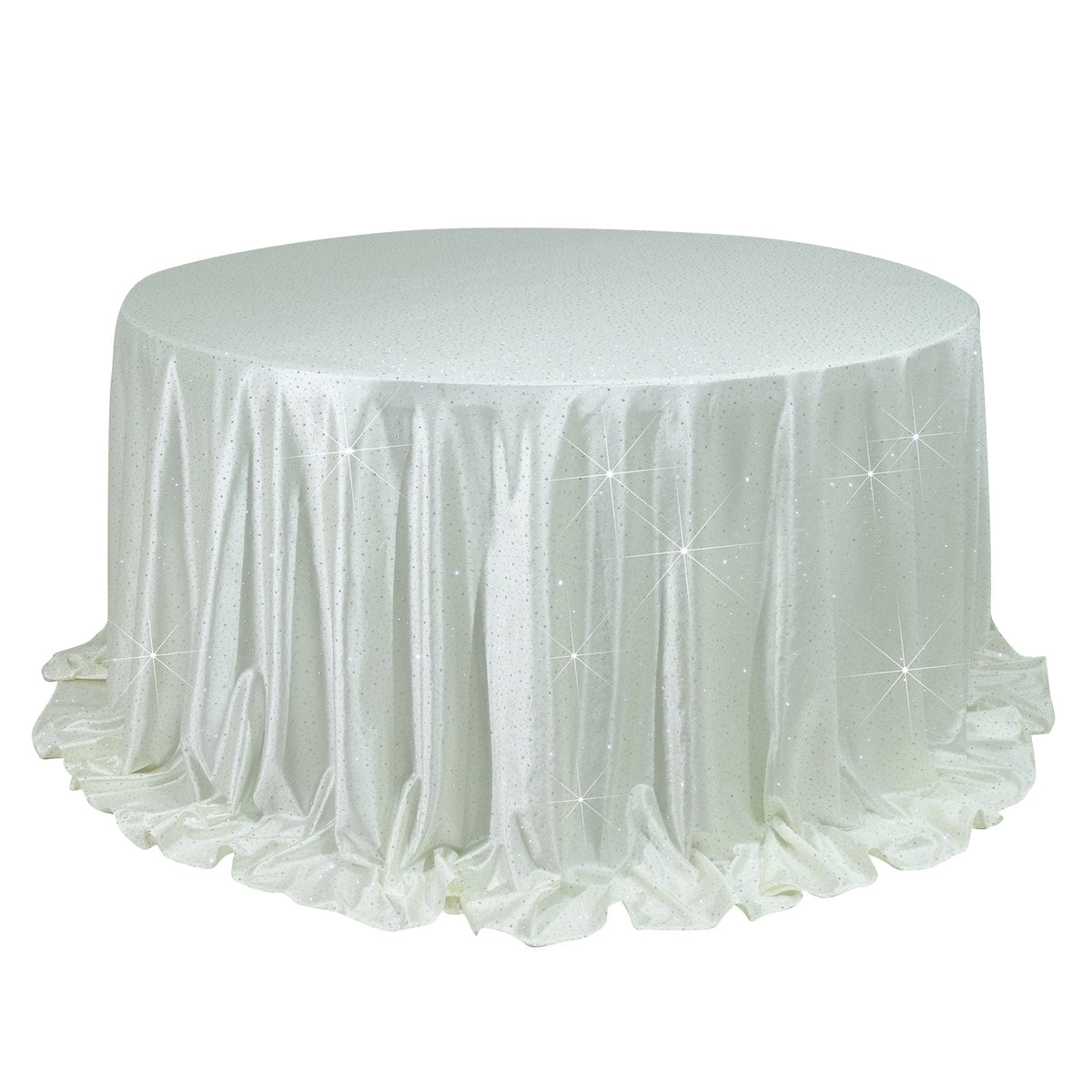 Scuba Round Tablecloth 132″ Pearl White with Rhinestone Accents – Seamless, Wrinkle-Free, Stain-Resistant Event Linen