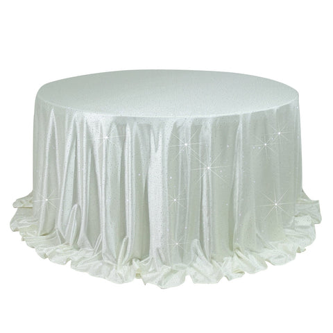 Scuba Round Tablecloth 132″ Pearl White with Rhinestone Accents – Seamless, Wrinkle-Free, Stain-Resistant Event Linen