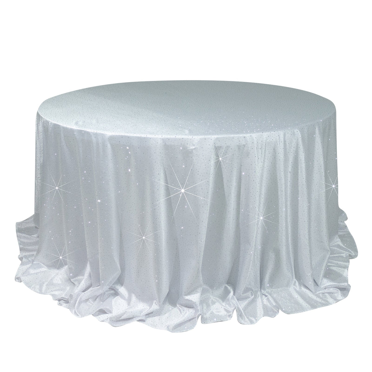 Scuba Round Tablecloth 132″ White with Rhinestone Accents – Seamless, Wrinkle-Free, Stain-Resistant Event Linen