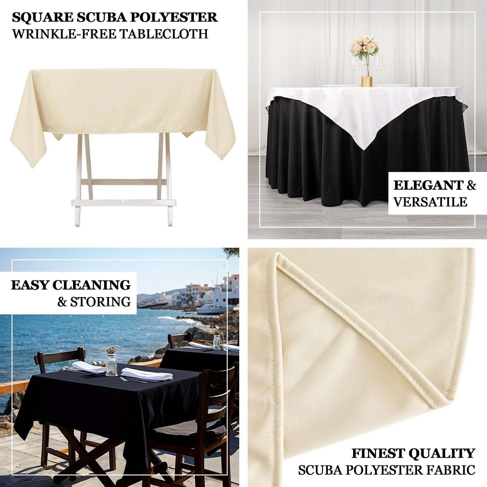 Scuba Square 54"x54" Tablecloth Ivory - Wrinkle Free & Stain Resistant Table Cover