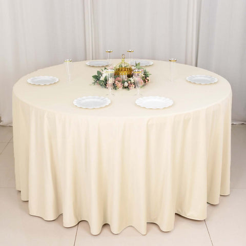 Scuba Round 120" Tablecloth Beige - Wrinkle Free & Stain Resistant Seamless Table Cover