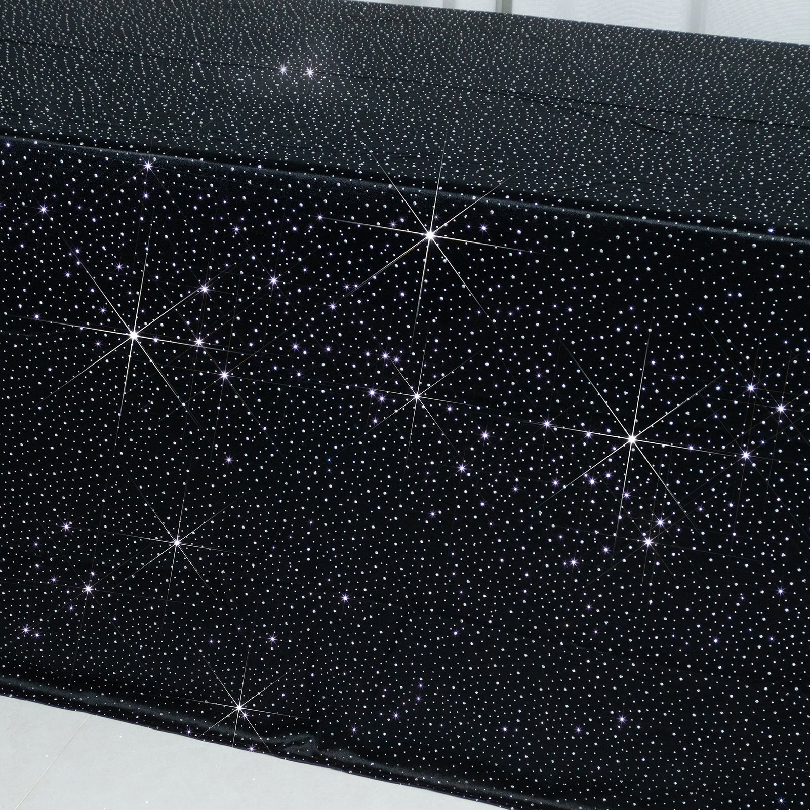 Scuba Rectangular Tablecloth 90"×156" Black with Rhinestone Accents – Seamless, Wrinkle-Free, Stain-Resistant Event Linen