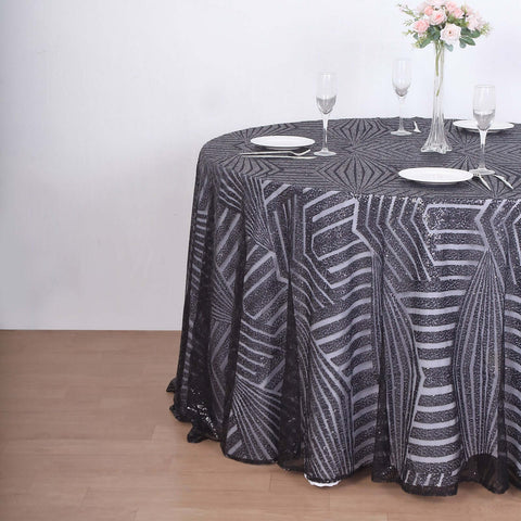 Sequin 120" Round Tablecloth Black - Seamless Diamond Glitz Table Cover