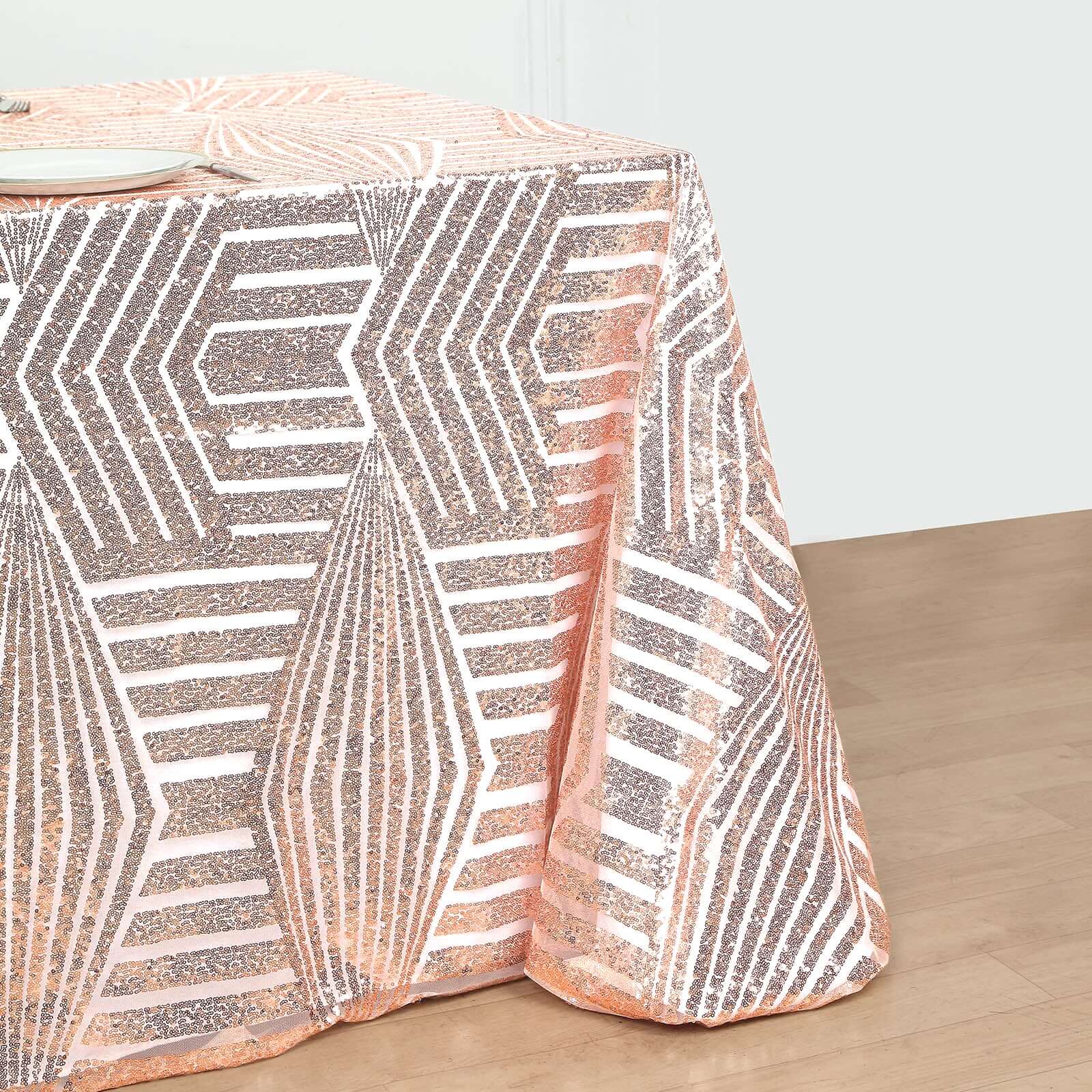 Sequin 90"x132" Rectangle Tablecloth Rose Gold - Seamless Diamond Table Cover