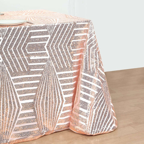 Sequin 90"x132" Rectangle Tablecloth Rose Gold - Seamless Diamond Table Cover