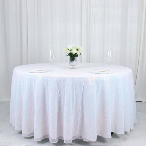 Sequin 120" Round Tablecloth Iridescent Blue - Seamless Glittering Table Cover