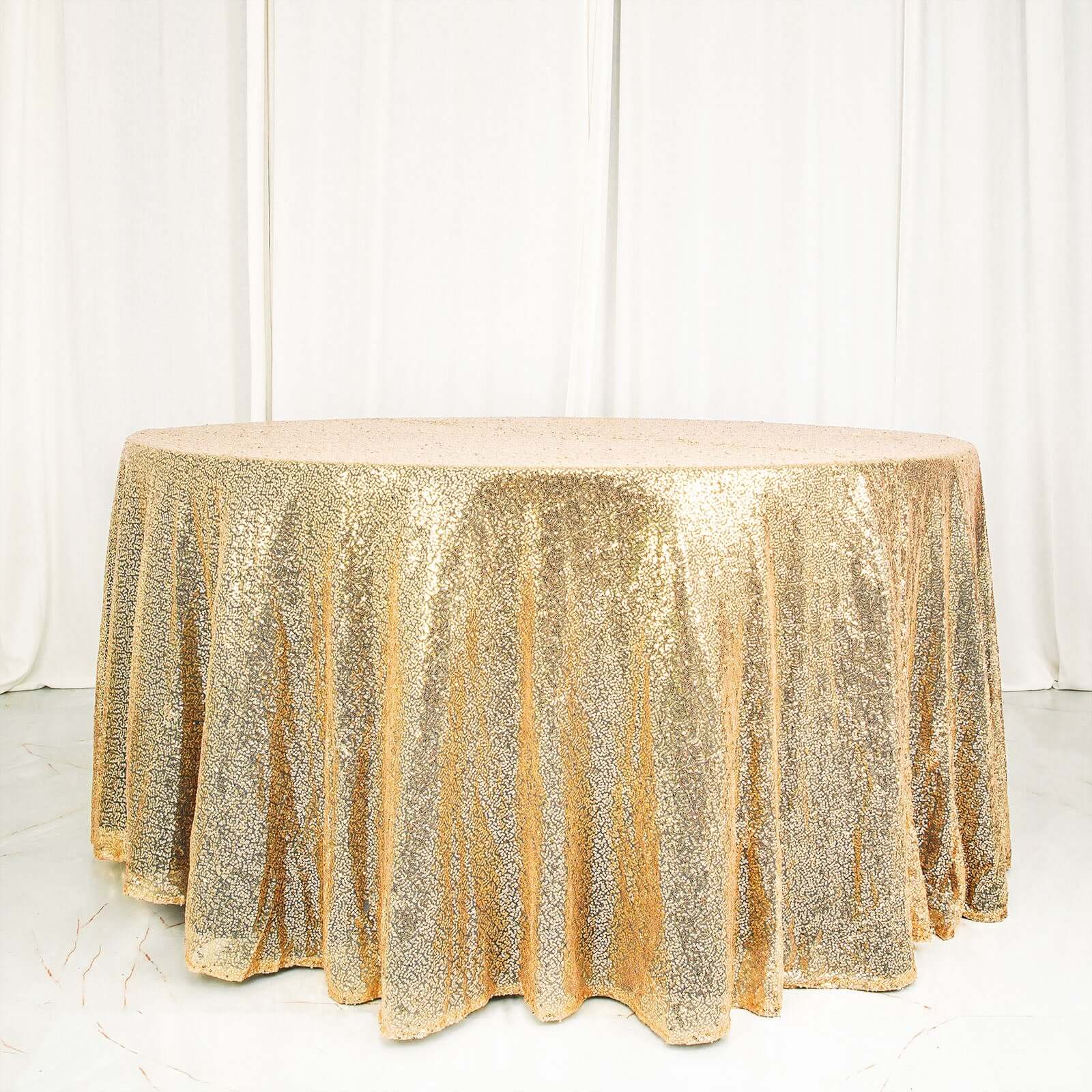Sequin 120" Round Tablecloth Champagne - Seamless Glittering Table Cover