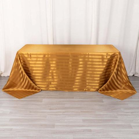 Satin Striped 90"x132" Rectangular Tablecloth Gold - Seamless Silky Smooth Table Cover