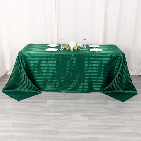 Satin Striped 90"x132" Rectangular Tablecloth Hunter Emerald Green - Seamless Silky Smooth Table Cover