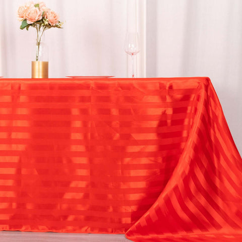 Satin Striped 90"x132" Rectangular Tablecloth Red - Seamless Silky Smooth Table Cover