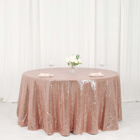 Sequin 120" Round Tablecloth Rose Gold - Seamless Glittering Table Cover